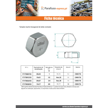 Plugue fêmea Figura 300 12x17 (3/8') Latão cromado