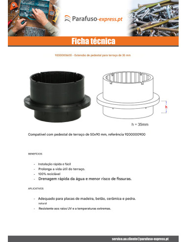 Extensão para pedestal terraço 35 mm - Parafuso Express
