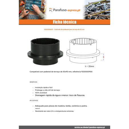 Extensão para pedestal terraço 35 mm - Parafuso Express