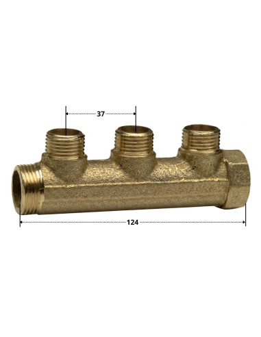 Coletor 3 saídas 20x27 (3/4") macho fêmea Bronze para instalações sanitárias