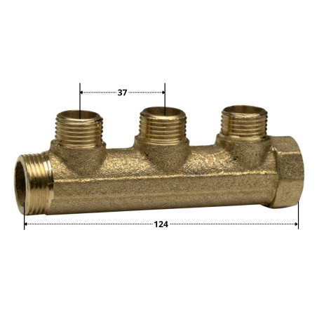 Coletor 3 saídas 20x27 (3/4") macho fêmea Bronze para instalações sanitárias