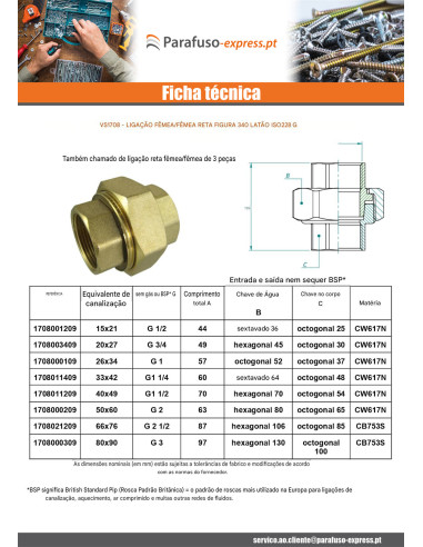 Conexão reta 33x42 (1"1/4) fêmea fêmea Bronze Figura 340