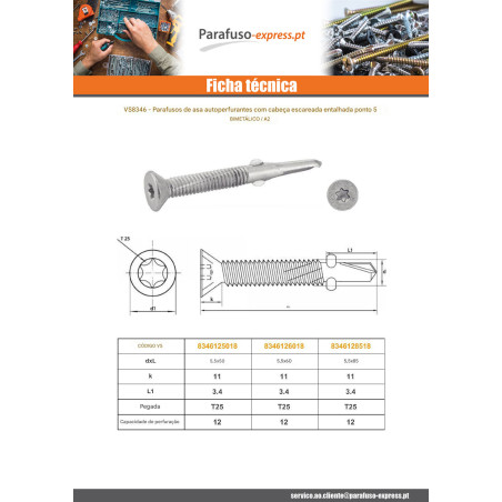 Autoperfurante Bimetal cabeça fresada TORX T25 broca longo 5,5X85