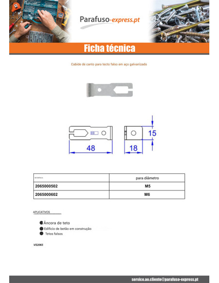SUSPENSÃO CANTO FALSO TETO 6 Aço zinco branco - Parafuso Express