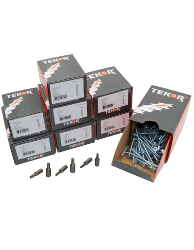 TEKOR PACOTE PRÓ 1200 PARAFUSO cabeça fresada dentado TORX Aço zinco branco