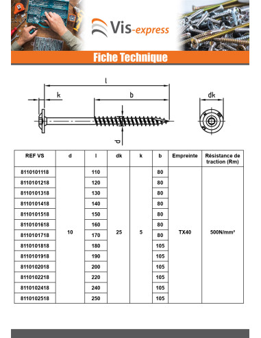 Parafuso estrutural cabeça de disco Aço inoxidável A2 4X35 roscado sobre 24 TORX T20 diâmetro da cabeça 12