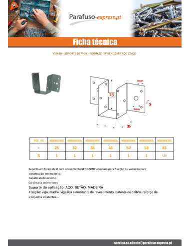 Suporte para vigas em forma de U suporte para viga 50X75 sendzimir
