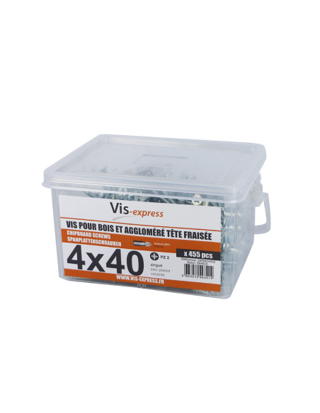 Balde de 455 Parafuso de madeira aglomerado 4X40 cabeça fresada Pozi PZ6 Aço zinco branco