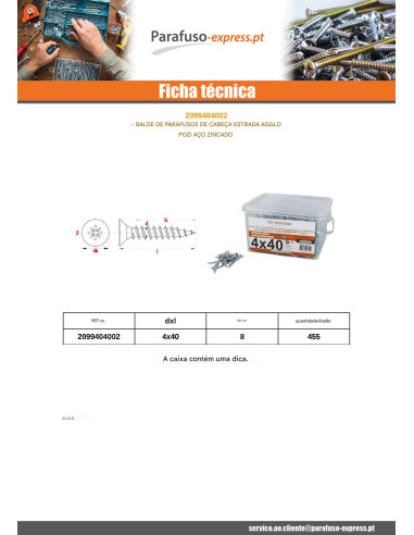 Balde de 455 Parafuso de madeira aglomerado 4X40 cabeça fresada Pozi PZ6 Aço zinco branco