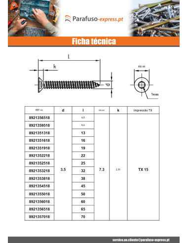 Parafuso de chapa cabeça fresada 4,2 x 9,5 TORX T20 Aço inoxidável A4