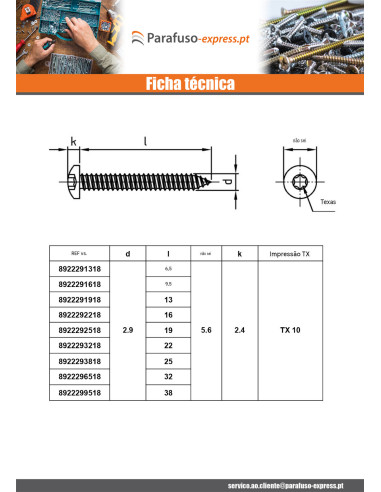Parafuso de chapa cabeça cilíndrica panela 5,5X80 TORX T25 Aço inoxidável A4