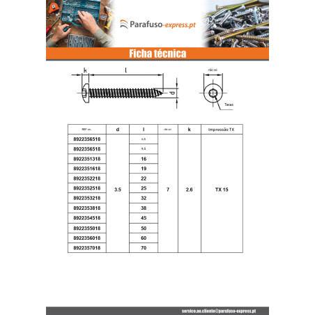Parafuso de chapa cabeça cilíndrica panela 5,5X80 TORX T25 Aço inoxidável A4
