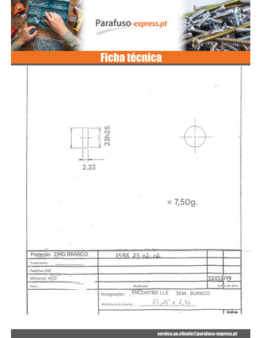 Arruela lisa sem furo 23,25 x 2,33 Aço zinco branco
