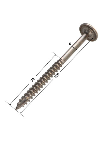 Parafuso estrutural cabeça de disco Aço inoxidável A2 6X120 roscado sobre 70 TORX T25 diâmetro da cabeça 15