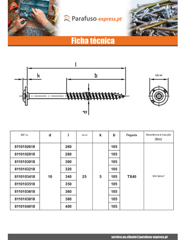 Parafuso estrutural cabeça de disco Aço inoxidável A2 8X100 TORX T40 diâmetro da cabeça 20