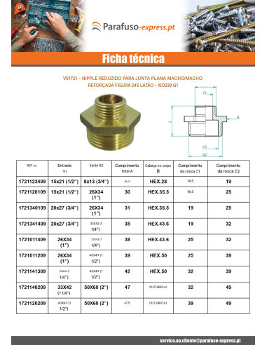 Mamilo reduzido Figura 245 para articulação plana Masculino / Masculino reforçado 33x42 (1"1/4) X 80x90 (3") Bronze