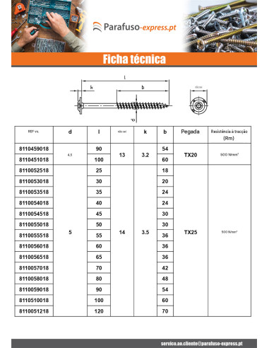Parafuso estrutural cabeça de disco Aço inoxidável A2 8X50 rosca total TORX T40 diâmetro da cabeça 20