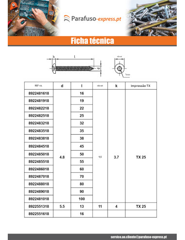 Parafuso de chapa cabeça cilíndrica panela 3,5X50 TORX T15 Aço inoxidável A4