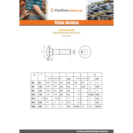 Parafuso cabeça redonda gola quadrada M10X90 rosca total Aço zinco branco