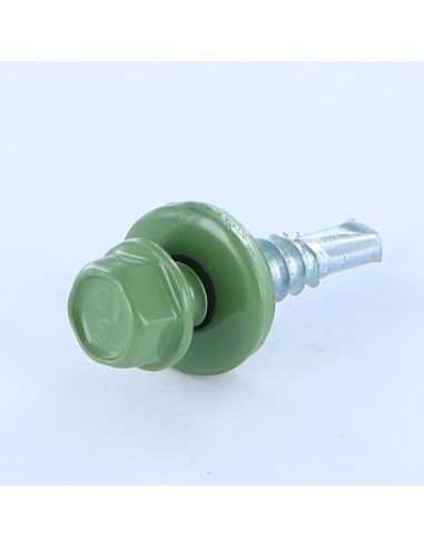 Autoperfurante cabeça hexagonal 6,3X25 Arruela estanque com junta de neopreno epdm Aço bruto RAL6011 verde água