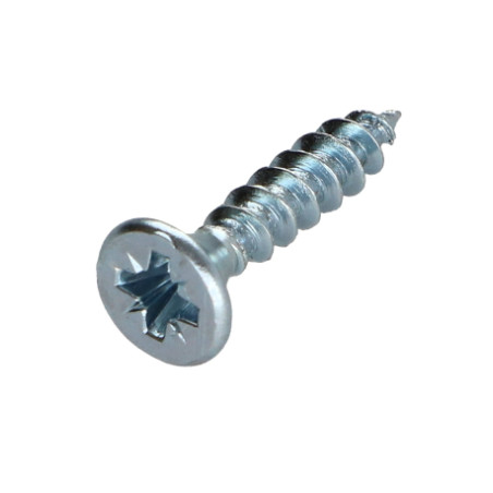 Parafuso de madeira aglomerado cabeça fresada Pozi PZ5 3X25 rosca total Aço zinco branco microparafusos