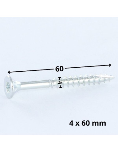 Parafusos de madeira e aglomerado TEKOR cabeça fresada dentado 4X60 roscado sobre 36 TORX T20 Aço zinco branco cut