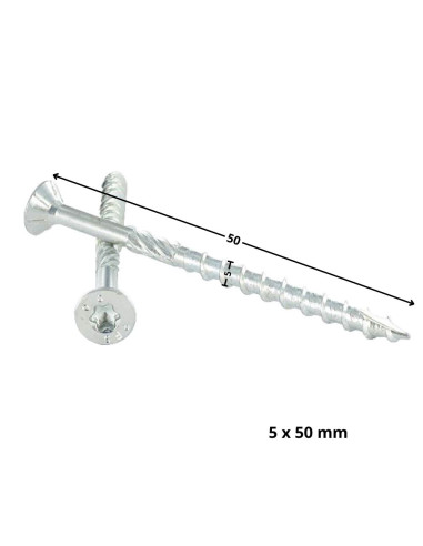 Parafuso de moldura TEKOR cabeça fresada dentado TORX T25 5X50 roscado sobre 27 cut ponto antifenda tipo 17 Aço