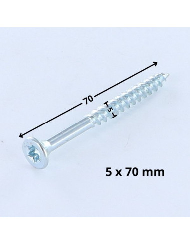 Parafuso de madeira aglomerado cabeça fresada TORX T25 5X70 roscado sobre 42 Aço zinco branco