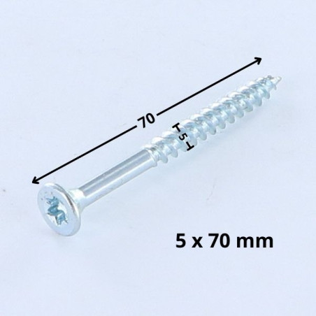 Parafuso de madeira aglomerado cabeça fresada TORX T25 5X70 roscado sobre 42 Aço zinco branco