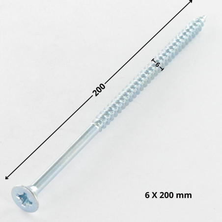 Parafuso de madeira aglomerado cabeça fresada Pozi PZ7 6X200 rosca parcial Aço zinco branco