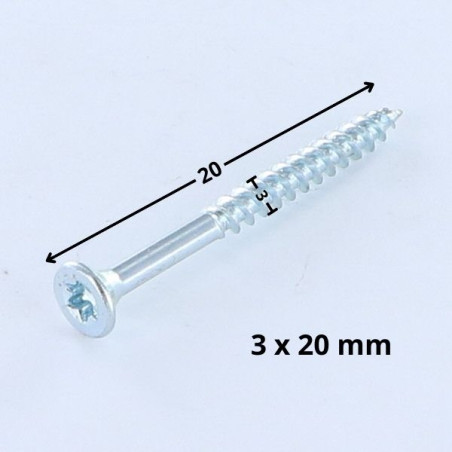 Parafuso de madeira aglomerado cabeça fresada TORX T10 3X20 Aço zinco branco microparafusos