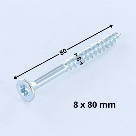 Parafuso de madeira aglomerado cabeça fresada TORX T40 8X80 roscado sobre 60 Aço zinco branco