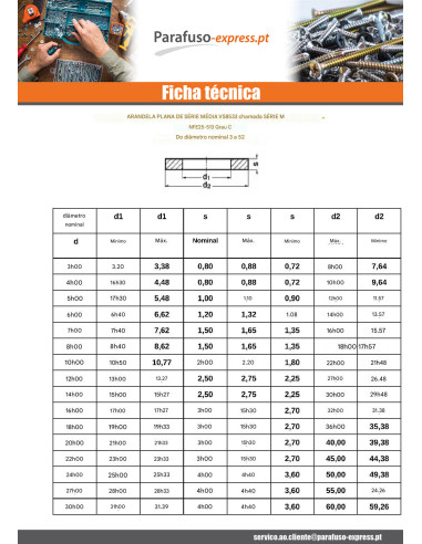 Rondela liso M2,5X7X0,5 M Aço inoxidável A2 - Parafuso Express