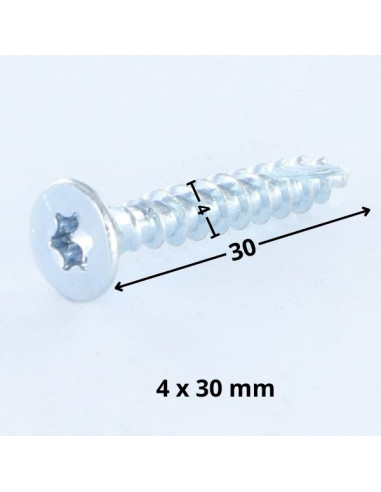 Parafusos de madeira e aglomerado TEKOR cabeça fresada dentado 4X30 TORX T20 Aço zinco branco 96 horas de