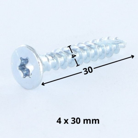 Parafusos de madeira e aglomerado TEKOR cabeça fresada dentado 4X30 TORX T20 Aço zinco branco 96 horas de