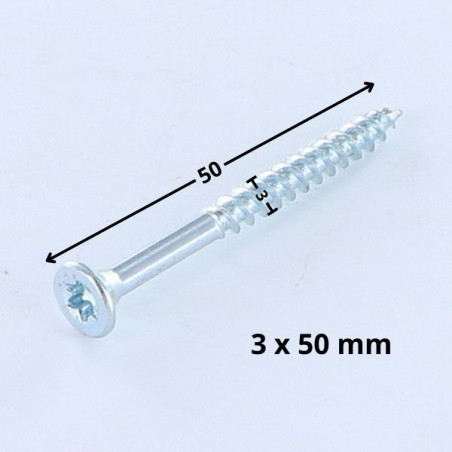 Parafuso de madeira aglomerado cabeça fresada TORX T10 3X50 Aço zinco branco microparafusos