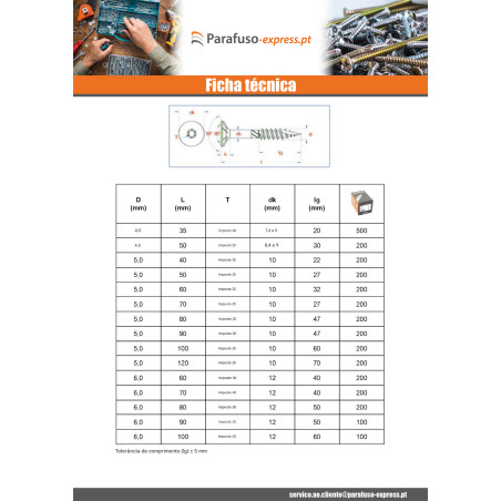 Parafuso de moldura TEKOR cabeça fresada dentado TORX T30 6X60 roscado sobre 40 cut ponto antifenda tipo 17 Aço
