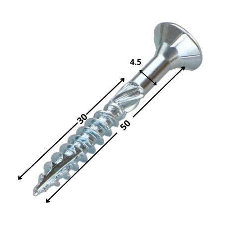 Parafuso de moldura TEKOR cabeça fresada dentado TORX T25 4,5X50 roscado sobre 30 cut ponto antifenda tipo 17 Aço