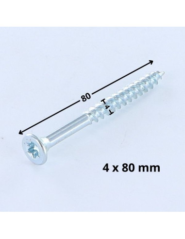 Parafuso de madeira aglomerado cabeça fresada TORX T20 4X80 roscado sobre 48 Aço zinco branco