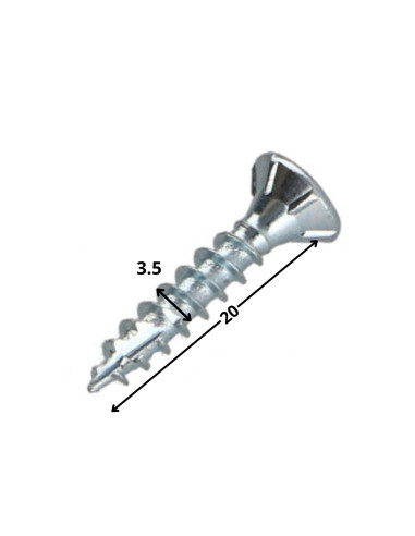 Parafusos de madeira e aglomerado TEKOR cabeça fresada dentado 3,5 x 20 TORX T15 Aço zinco branco rosca total cut