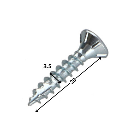 Parafusos de madeira e aglomerado TEKOR cabeça fresada dentado 3,5 x 20 TORX T15 Aço zinco branco rosca total cut
