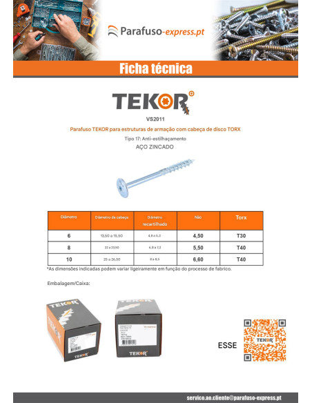 Parafusos de madeira e aglomerado TEKOR cabeça disco TORX T40 cut ponto antifenda tipo 17 10X380 rosca parcial Aço