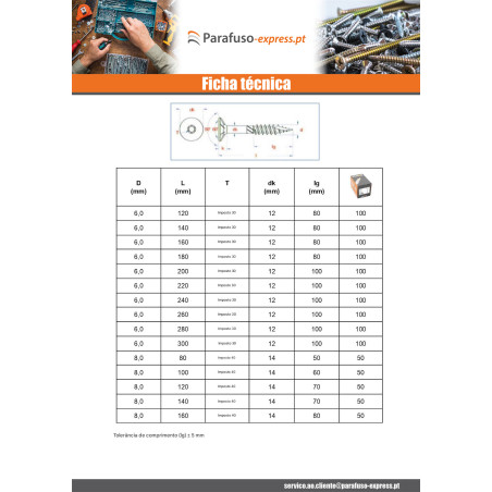 Parafuso de moldura TEKOR cabeça fresada dentado TORX T30 6X280 roscado sobre 100 cut ponto antifenda tipo 17 Aço