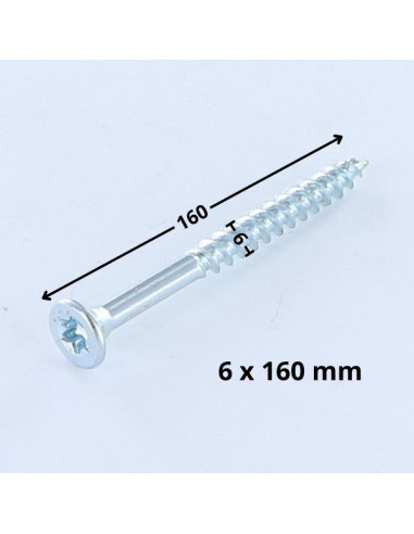 Parafuso de madeira aglomerado cabeça fresada TORX T25 6X160 roscado sobre 70 Aço zinco branco