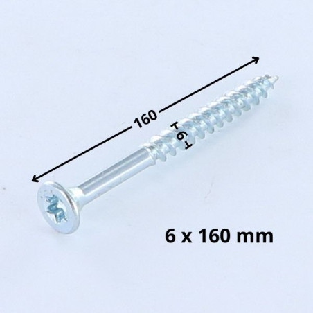 Parafuso de madeira aglomerado cabeça fresada TORX T25 6X160 roscado sobre 70 Aço zinco branco