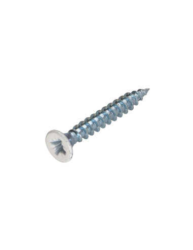 Parafuso de madeira aglomerado cabeça fresada Pozi PZ6 4X30 rosca total Aço zinco branco lacado a branco RAL9016
