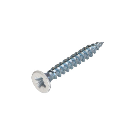 Parafuso de madeira aglomerado cabeça fresada Pozi PZ6 4X30 rosca total Aço zinco branco lacado a branco RAL9016