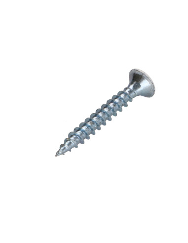 Parafuso de madeira aglomerado cabeça fresada Pozi PZ6 4X30 rosca total Aço zinco branco lacado a branco RAL9016
