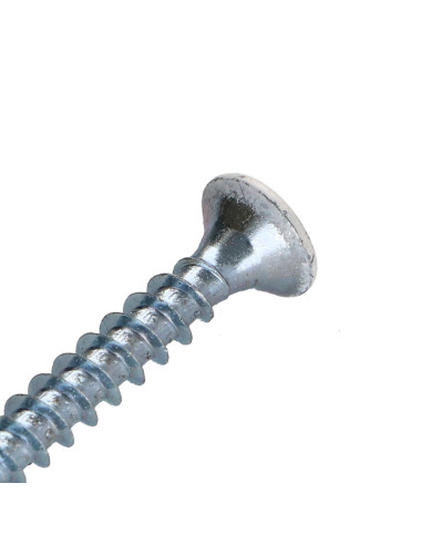 Parafuso de madeira aglomerado cabeça fresada Pozi PZ6 4X30 rosca total Aço zinco branco lacado a branco RAL9016