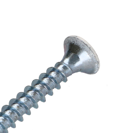 Parafuso de madeira aglomerado cabeça fresada Pozi PZ6 4X30 rosca total Aço zinco branco lacado a branco RAL9016